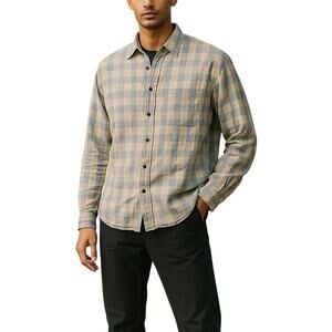 Eighth Avenue Plaid Long Sleeve Button-Up Shirt Blue Yellow Medium